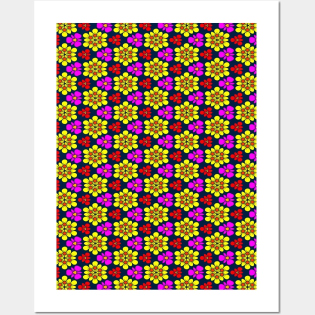 Yellow and Pink Flower Pattern Wall Art by PatternFlower